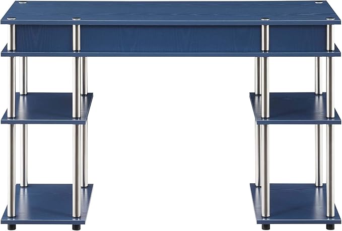 Convenience Concepts Designs2Go No Tools Desk Home Office Desk with Shelves, Corner Shelf Vanity Desk Computer Desk Nail Table for Nail Tech - 47.25" L x 15.75" W x 30" H, Cobalt Blue