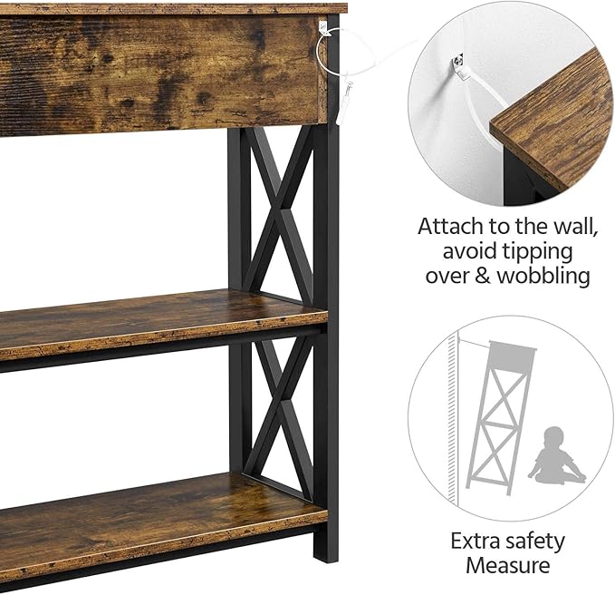 Yaheetech TV Stand for TV up to 45 inch, Entertainment Center with Drawer, Media Console Table with Storage Shelves, for Living Room, Metal Frame, Rustic Brown