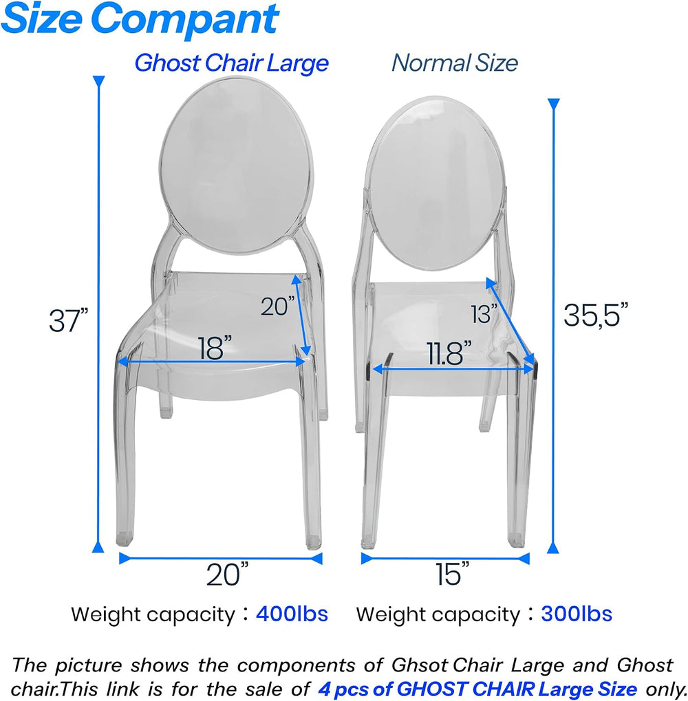 Fohfurniture Large 20" Seat Ghost Chairs Set of 4, Modern Acrylic Accent...