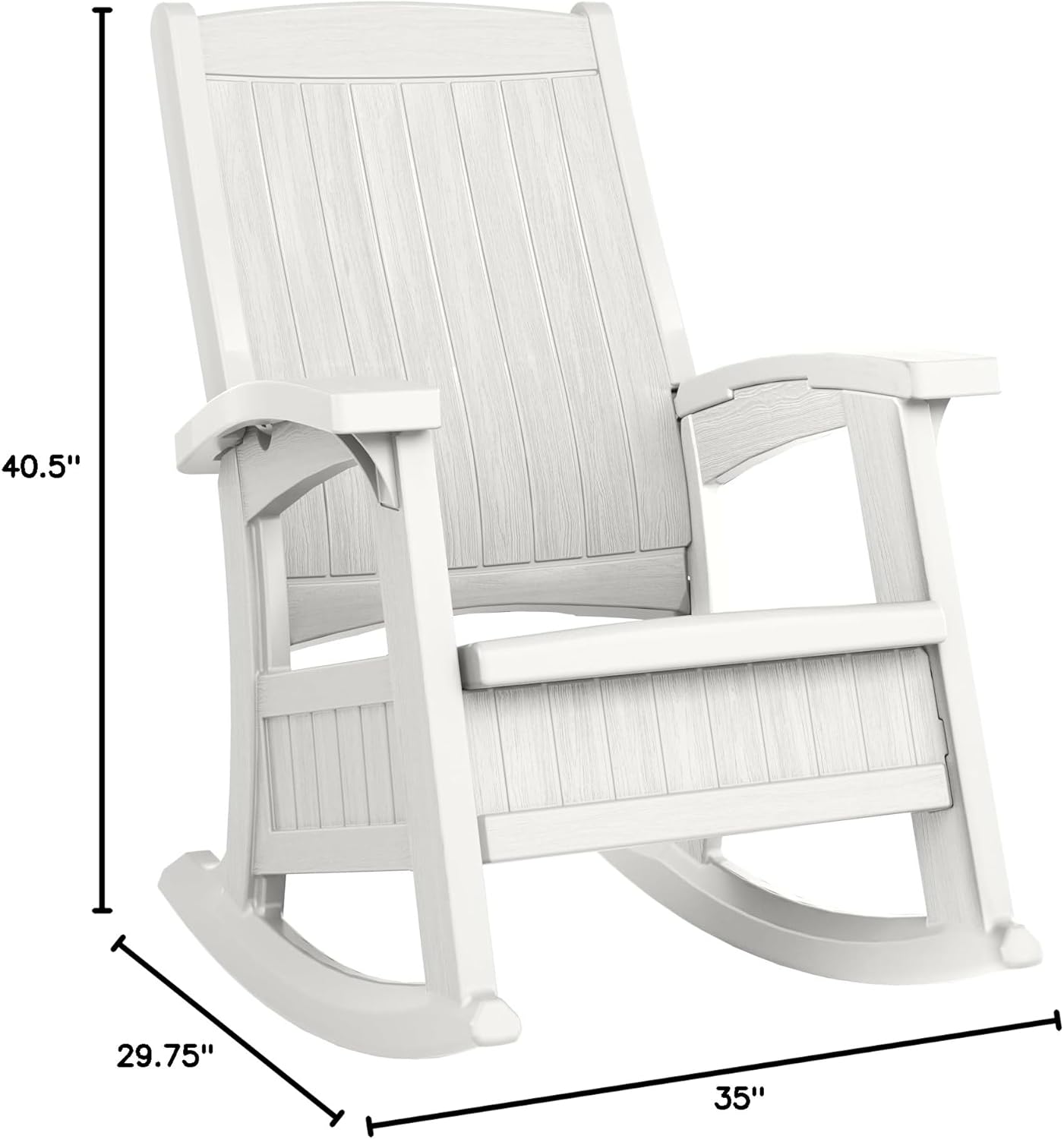 Suncast Outdoor Patio Rocking Chair with 7 Gal. of Under-Seat Storage, Stylish Faux Wood Outdoor Rocker for Patios, Ice Cube