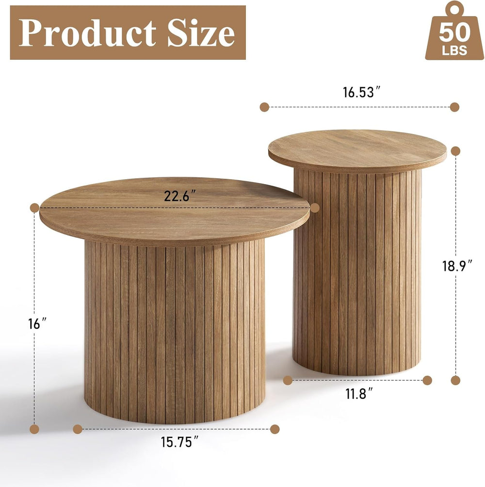 LUXOAK Nesting Coffee Table Set of 2, Mid Century Modern Round Coffee Tables,...
