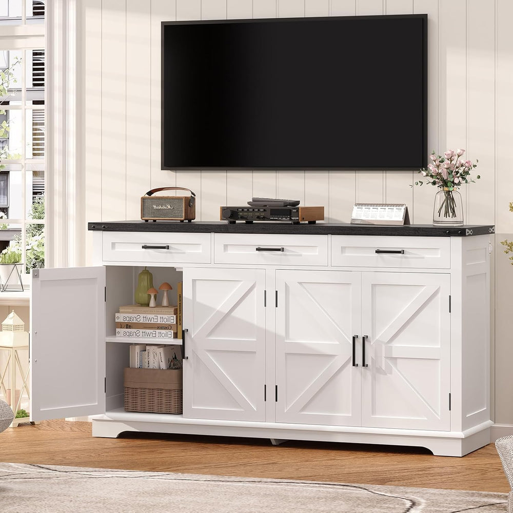 usikey 61” Large Sideboard Buffet Cabinet with 4 Doors and 3 Drawers, Farmhou...