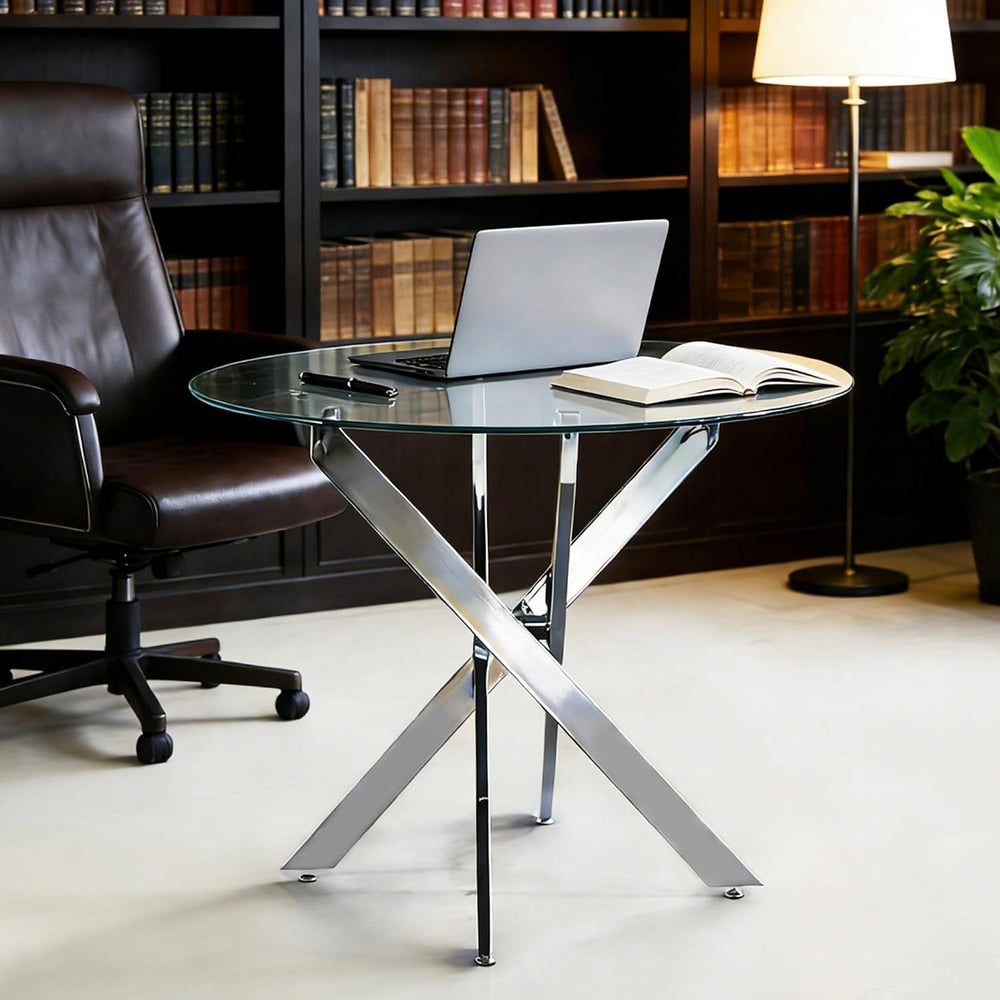 36" Glass Dining Table for 2-4, Round Kitchen Table with Tempered Glass ...