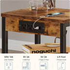 DUMOS 15.7" Small Side Table with Charging Station, End Table with Outlets & USB Ports, 3-Tier Adjustable Storage Nightstand for Living Room, Bedroom, Small Spaces, Record Player Stand, Rustic Brown