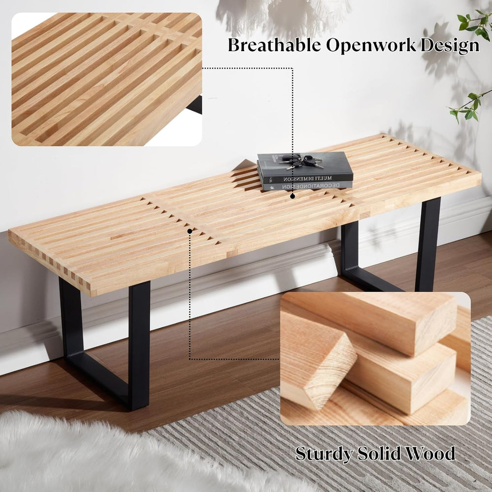 Wooden Dining Bench 55”Industrial Entryway Bench, Modern End of Bed Bench for...