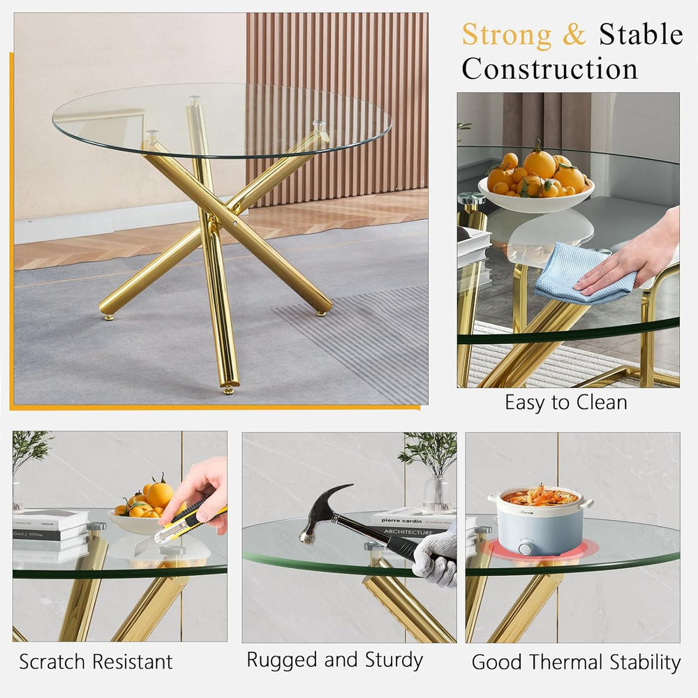 Round Glass Dining Table Set for 4, Small Kitchen Table Set for 4, 47" C...