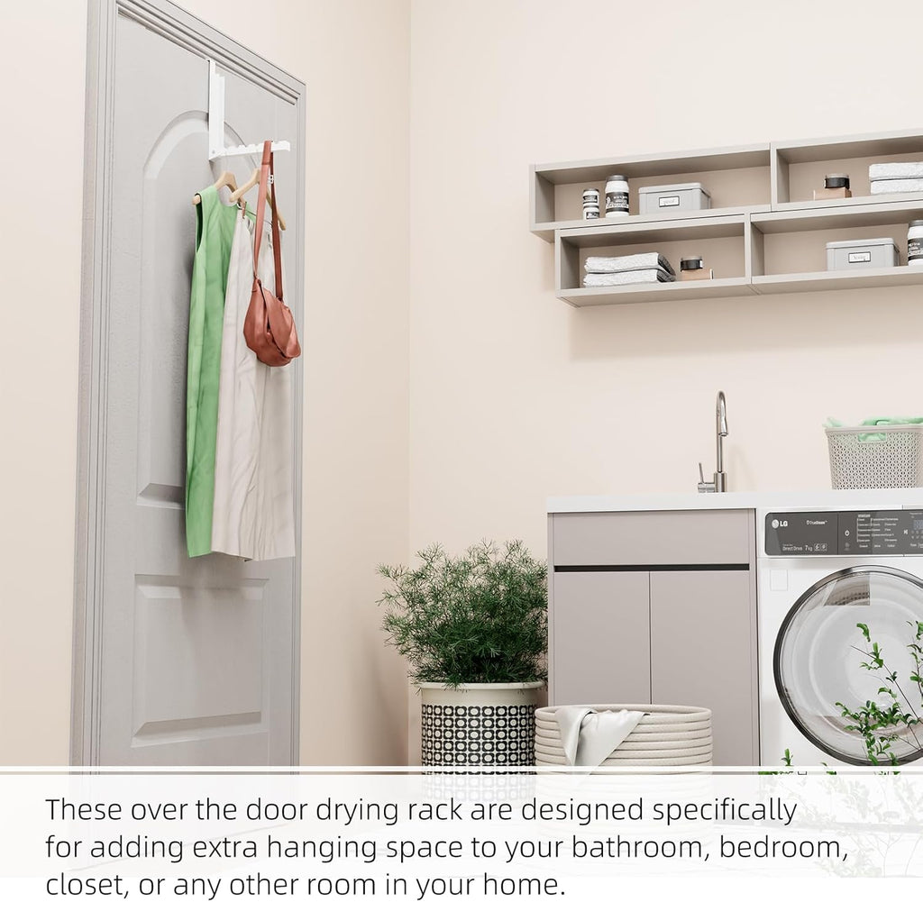 Over The Door Hanger Folding Clothes Drying Rack, Folding Hanging Coat Rack for Indoor Laundry Room Compact Small Space Foldable Portable Clothing Hanger Hook Collapsible- 2 Pack