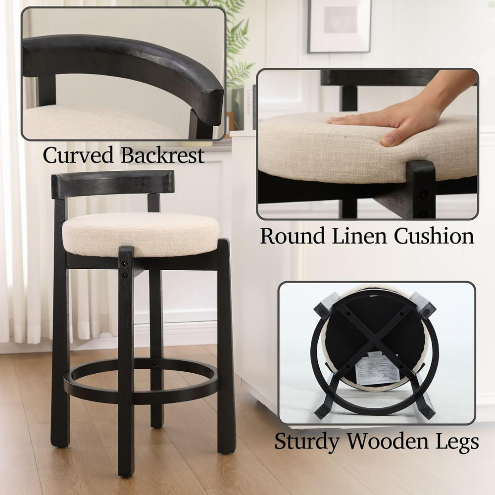 LukeAlon Mid Century Linen Counter Stools Set of 4, Upholstered 26.5” Seat He...