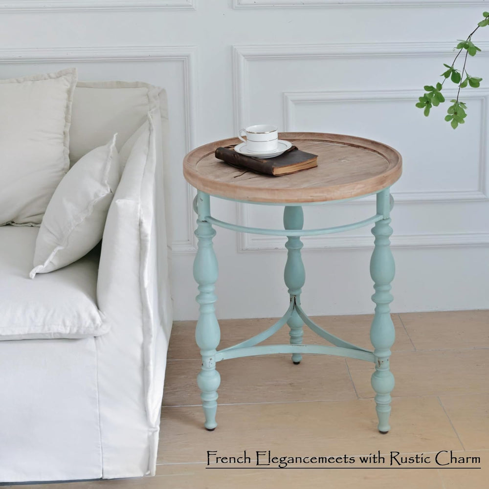 Rustic Farmhouse Round End Table, French Country Vintage Side Table,φ20.1'...