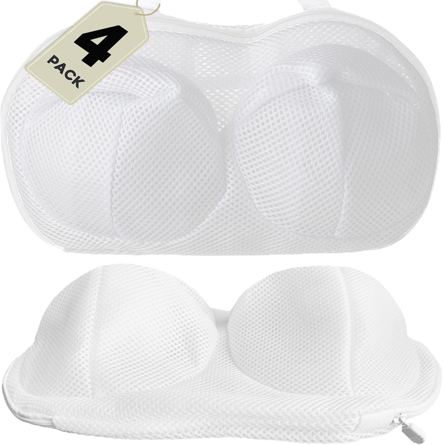 Large Bra Laundry Bags for Washing Machine, Fits All Cups Anti Deformation Bra Washing Bag, Lingerie Bags for Washing Delicates (4 Pack White)