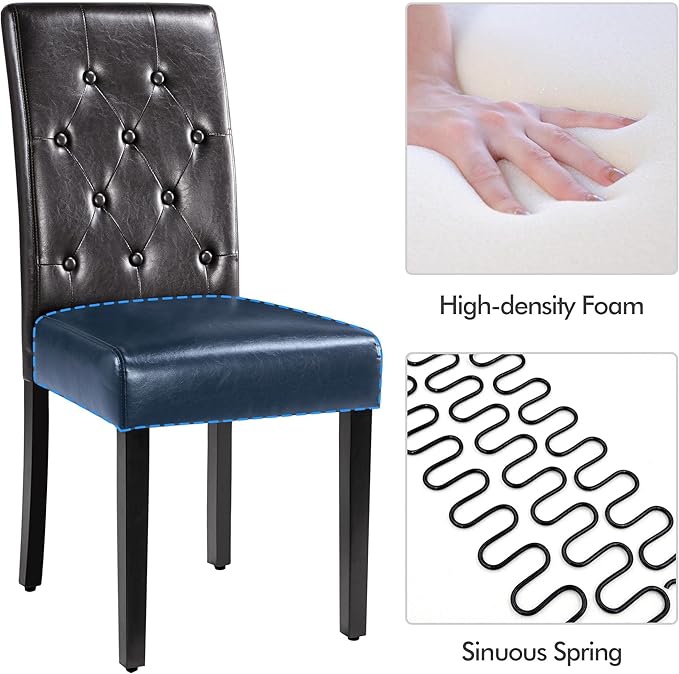 Yaheetech Upholstered Dining Chairs Set of 4 Modern Leather Parsons Kitchen Chairs with Button Tufted High Back and Solid Wood Legs and for Dining Room/Living Room/Restaurant, Brown