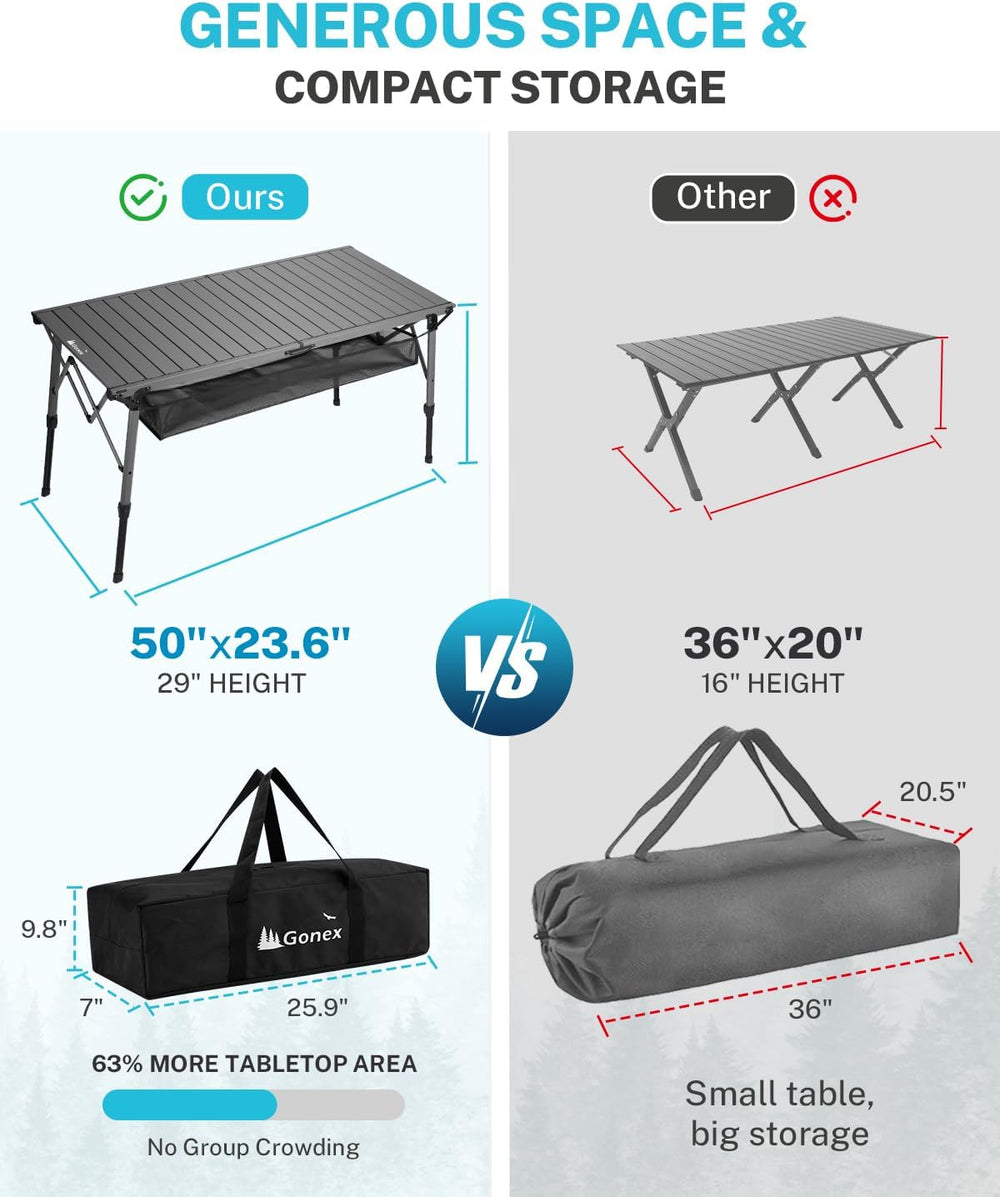 Gonex 50" Camping Table, Roll Up Aluminum Folding Picnic Beach Table | A...