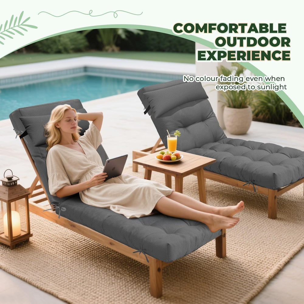 2 Pack 76 x 22 x 4.7 Waterproof Chaise Lounge Chair Cushion Outdoor Gray88#