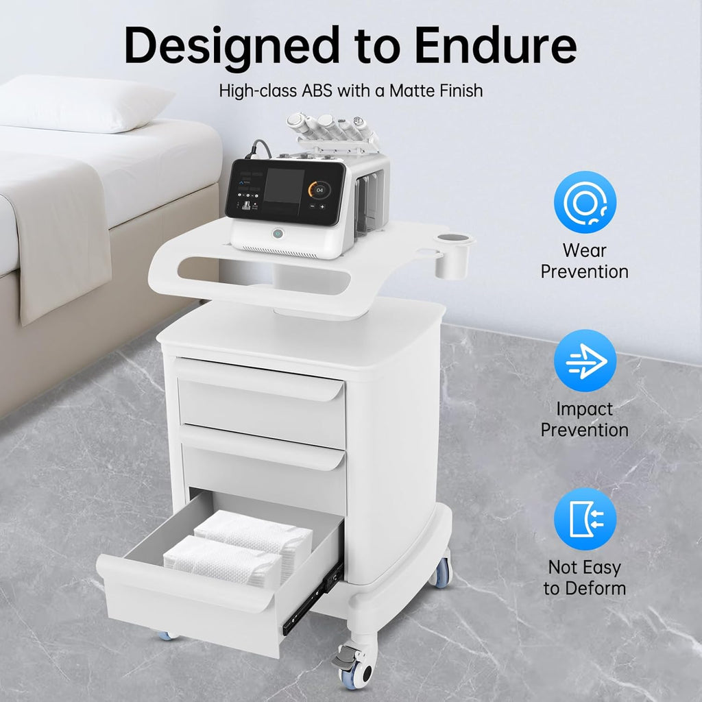 3 Tiers Beauty Storage Cart with Abs Material, 66lbs Portable Mobile Trolley Cart with 4 Silent Wheels, Lab Rolling Carts for Barber Stores, Hospitals