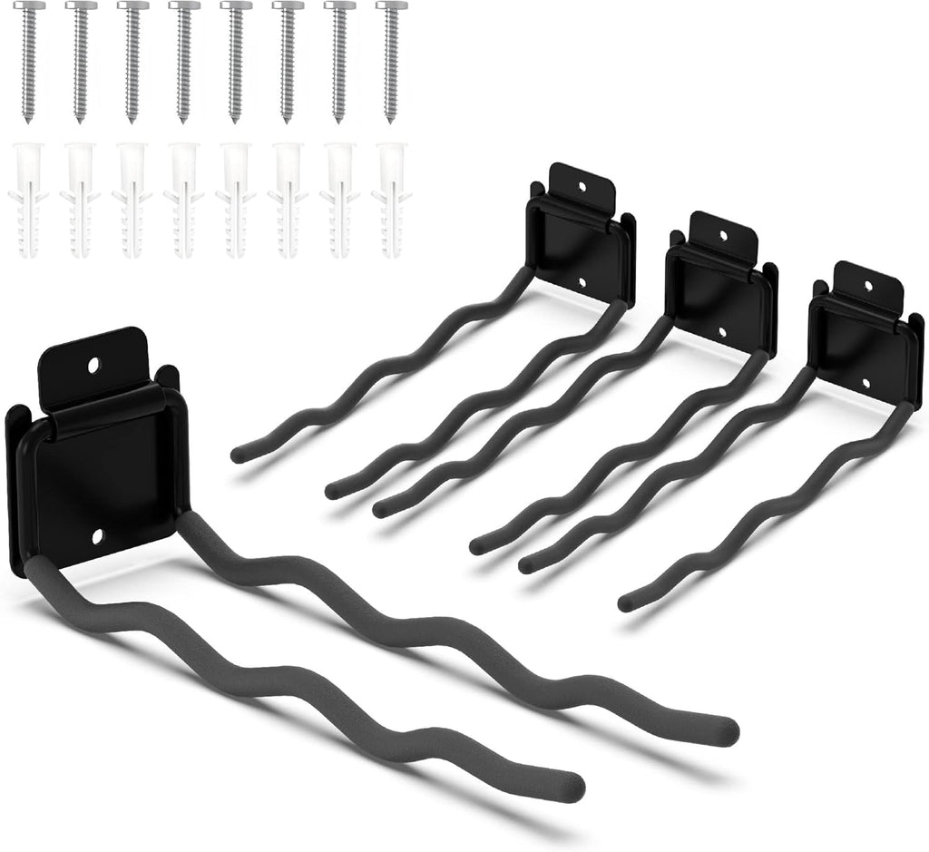 HUHOLE Garage Hooks, Ladder Hangers for Garage Wall, Shovel Holder, 4 Pack Heavy Duty Hook for Ladder, Rake, Folding Chair, Yard Tools, Garden Tool, 12” Wave Curved Utility Hooks