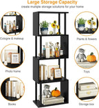 IBUYKE 5-Tier Tall Bookshelf,S-Shaped Geometric Bookcase, Wood Display Shelves with Storage,Modern Bookshelf for Living Room Bedroom, Home Office, Black WBC015B