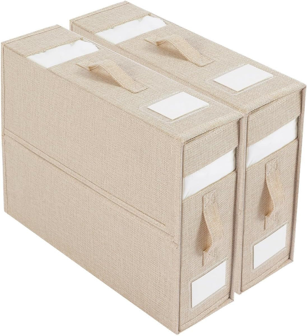 Linen Closet Organizers and Storage for Bedding Thin Blanket, Folding Sheet Storage Organizer with Visible Window (Beige)