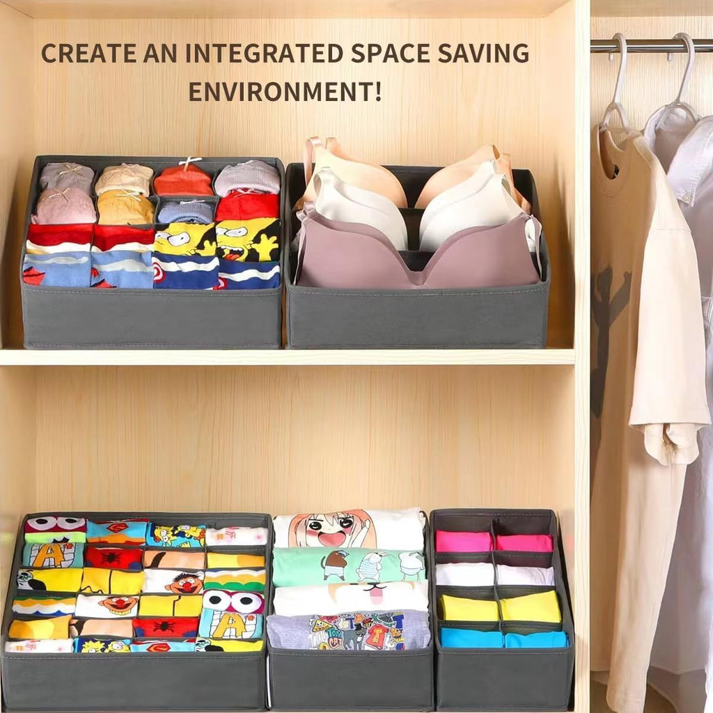 SUREMAX 10-Pack Underwear Organizer for Clothing Underwear, Sock, Bra, Grey | Foldable, Fabric Underwear Drawer Organizer, Sock Organizer, Drawer Organizers