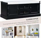 42″ Storage Bench with 2 Drawers and 2 Cabinets，Multipurpose Entryway Shoe Rack W/Removable Cushion，for Living Room Hallway Porch,Black