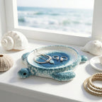 Potiera Sea Turtle Jewelry Tray, Handmade Ceramic Decorative Blue Ring Holder Trinket Dish for Earrings Necklace Key, Christmas Birthday Sea Turtle Gifts for Girls Women Mom, Coastal Ocean Beach Decor
