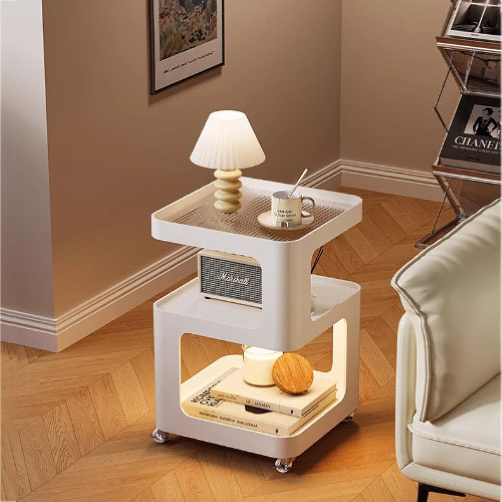 3-Tier End Table,Sofa End Can Rotate Square End Side Tables Glass Top Coffee ...