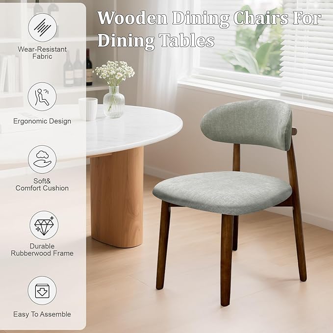 Farmhouse Dining Chairs Set of 4, Mid Century Modern Fabric Upholstered Kitch...
