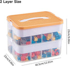 Plastic Stackable Organizer Storage Case with Building Blocks Lids for lego, Storage Containers with Carrying Handle and Adjustable Grid Organizers, 2Layer Orange
