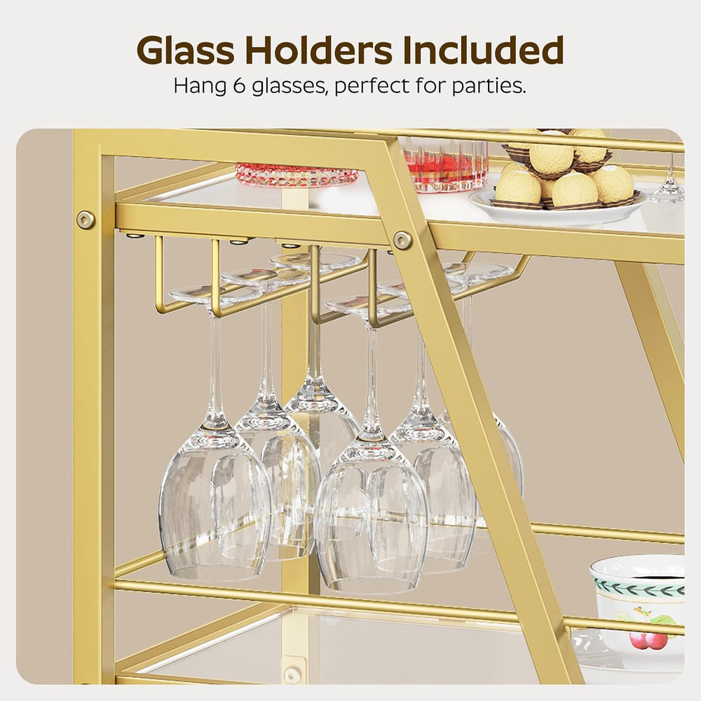 YATINEY Bar Cart, 3-Tier Home Bar Serving Cart with Wheels, Drink Cart with G...