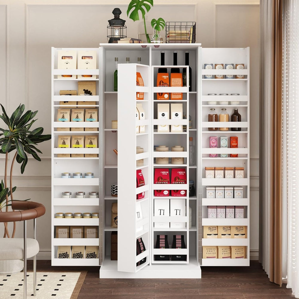 MOUMON Kitchen Pantry Storage Cabinet with Doors and Shelves, Rotating Racks,...