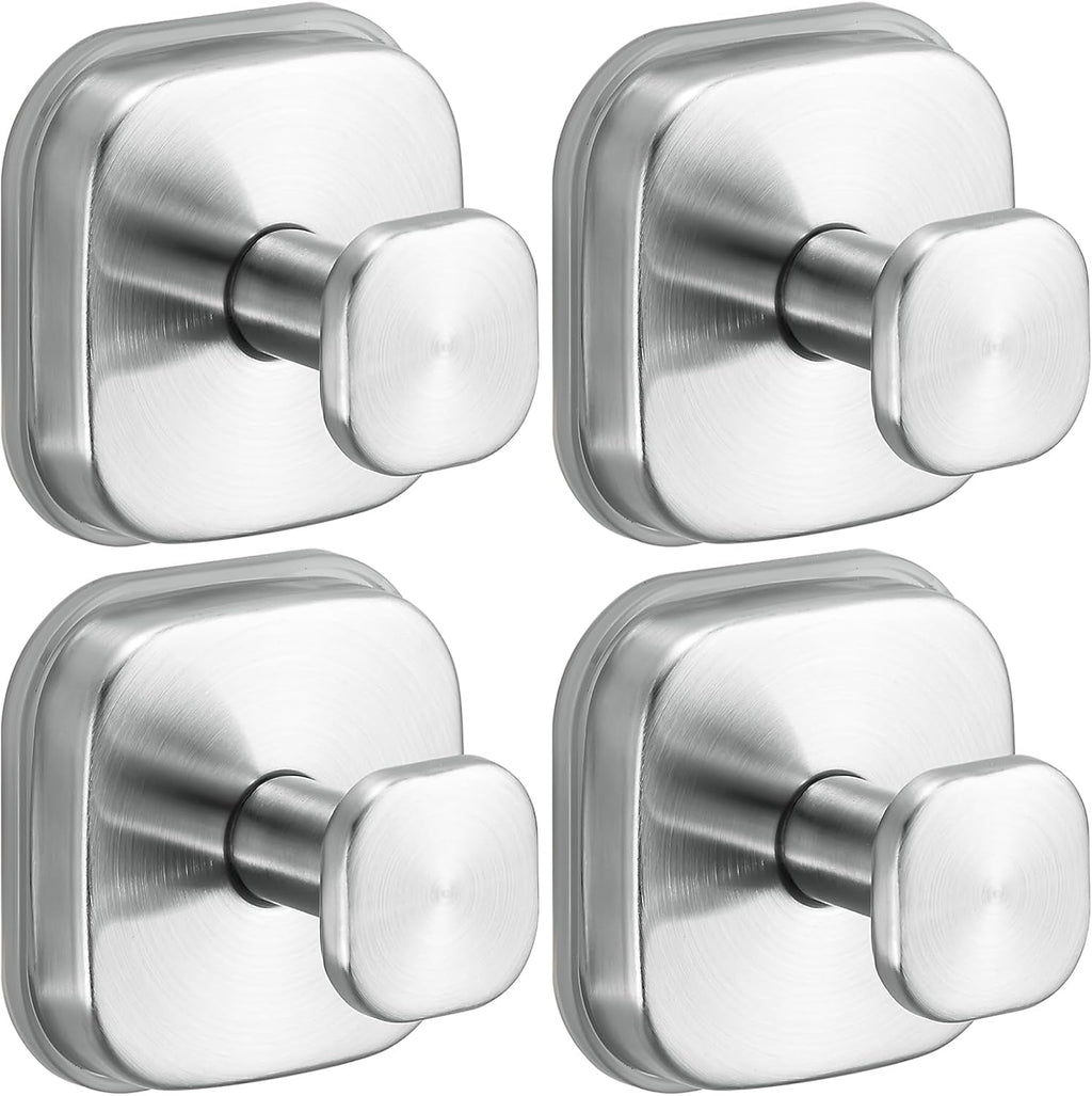Suction Cup Hooks for Shower - Resuable Bathroom Hooks for Towels, Robes & Loofah - No-Drill Mounting on Kitchen,Walls,Metal,Glass,Mirrors,Tile & Smooth Non-Porous Surfaces (4, Brushed Nickel)