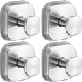 Suction Cup Hooks for Shower - Resuable Bathroom Hooks for Towels, Robes & Loofah - No-Drill Mounting on Kitchen,Walls,Metal,Glass,Mirrors,Tile & Smooth Non-Porous Surfaces (4, Brushed Nickel)