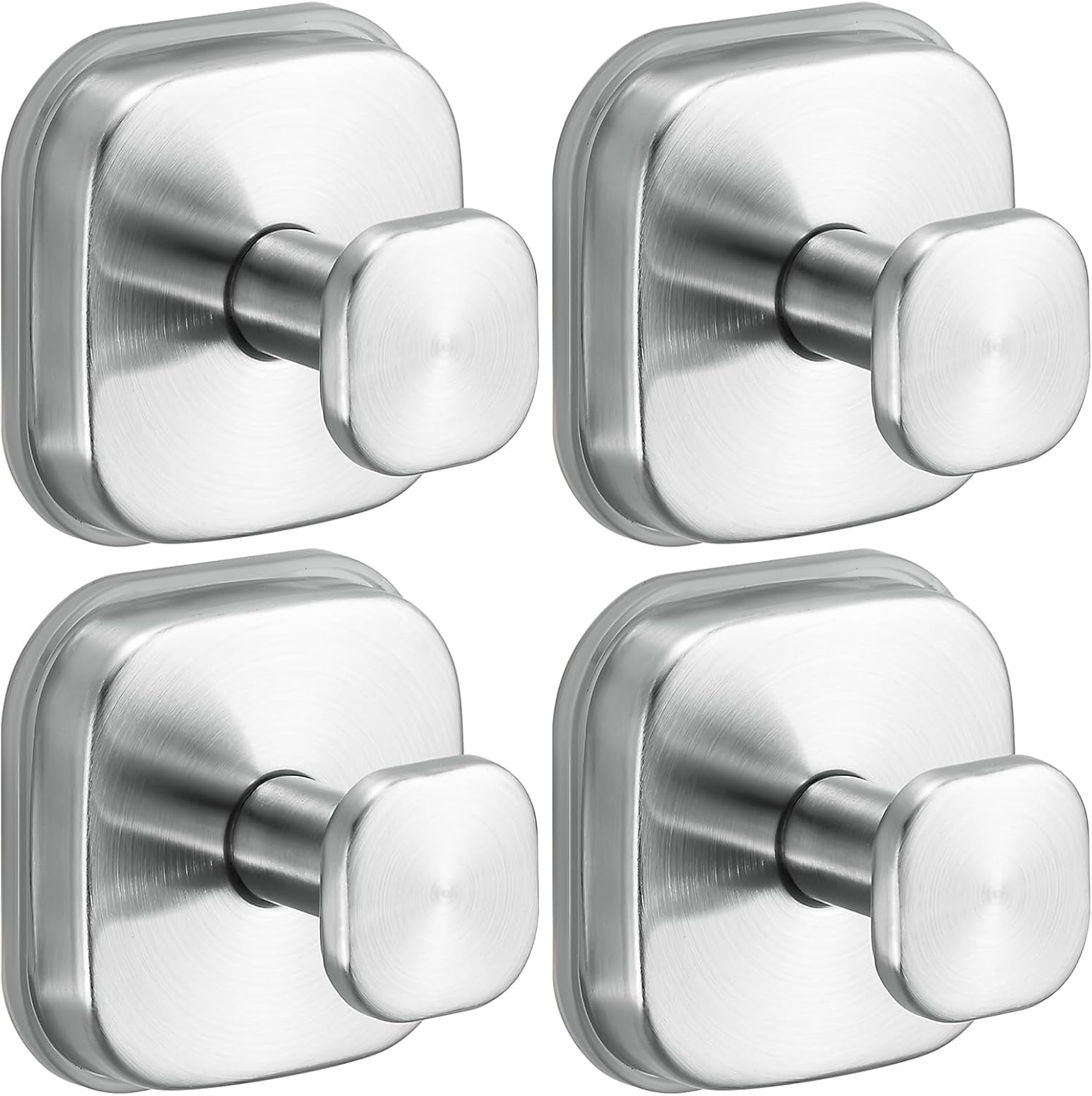 Suction Cup Hooks for Shower - Resuable Bathroom Hooks for Towels, Robes & Loofah - No-Drill Mounting on Kitchen,Walls,Metal,Glass,Mirrors,Tile & Smooth Non-Porous Surfaces (4, Brushed Nickel)