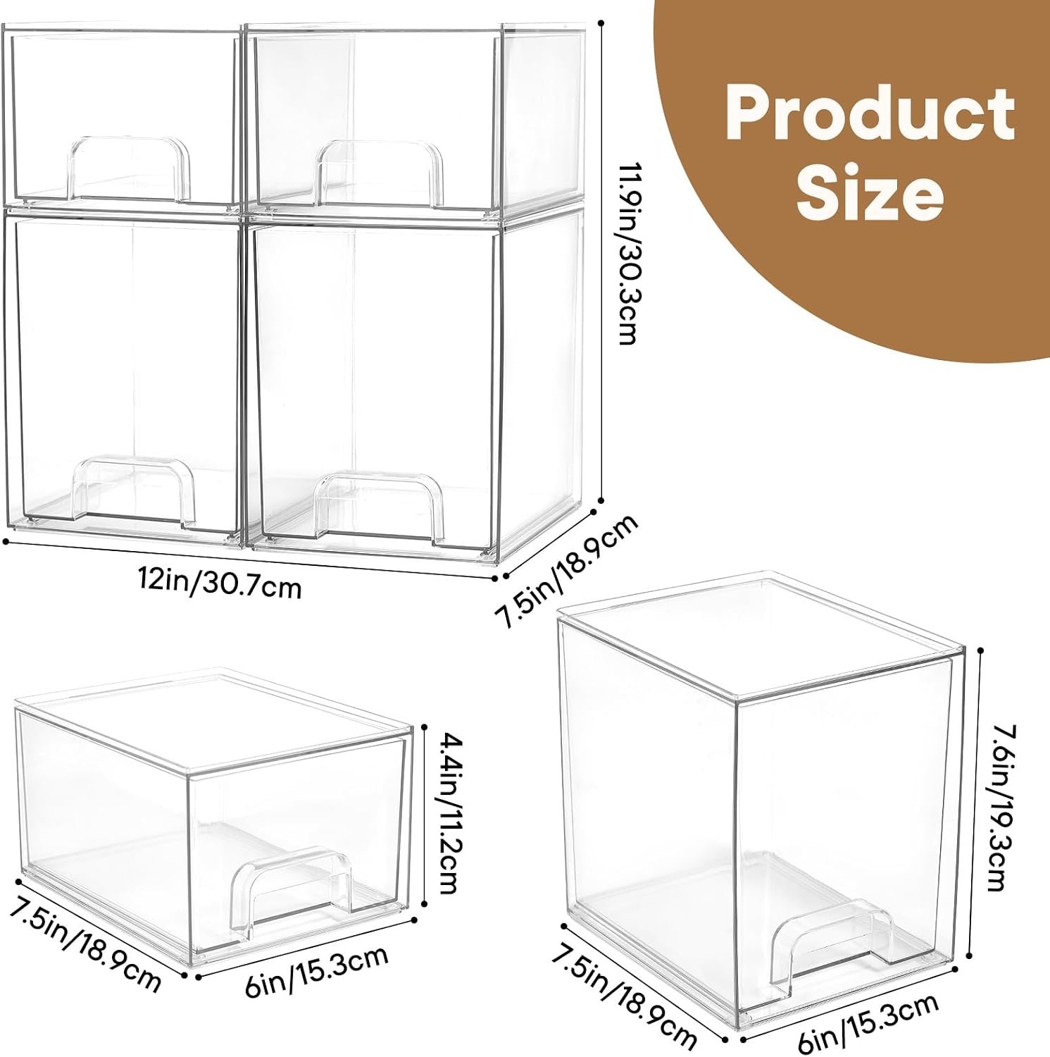 Baby Bottle Organizer, 4 Pack Clear Space-Saving Stackable Drawer with Handle, Baby Bottle Storage Organizer for Countertop and Cabinet