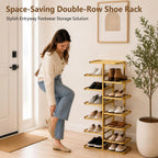 7 Tier Vertical Shoe Rack for Closet - Tall Narrow Metal Shoe Storage Tower with Staggered Shelves, Freestanding Shoe Organizer Stand for Entryway, Hallway, Bedroom and Small Spaces, Gold