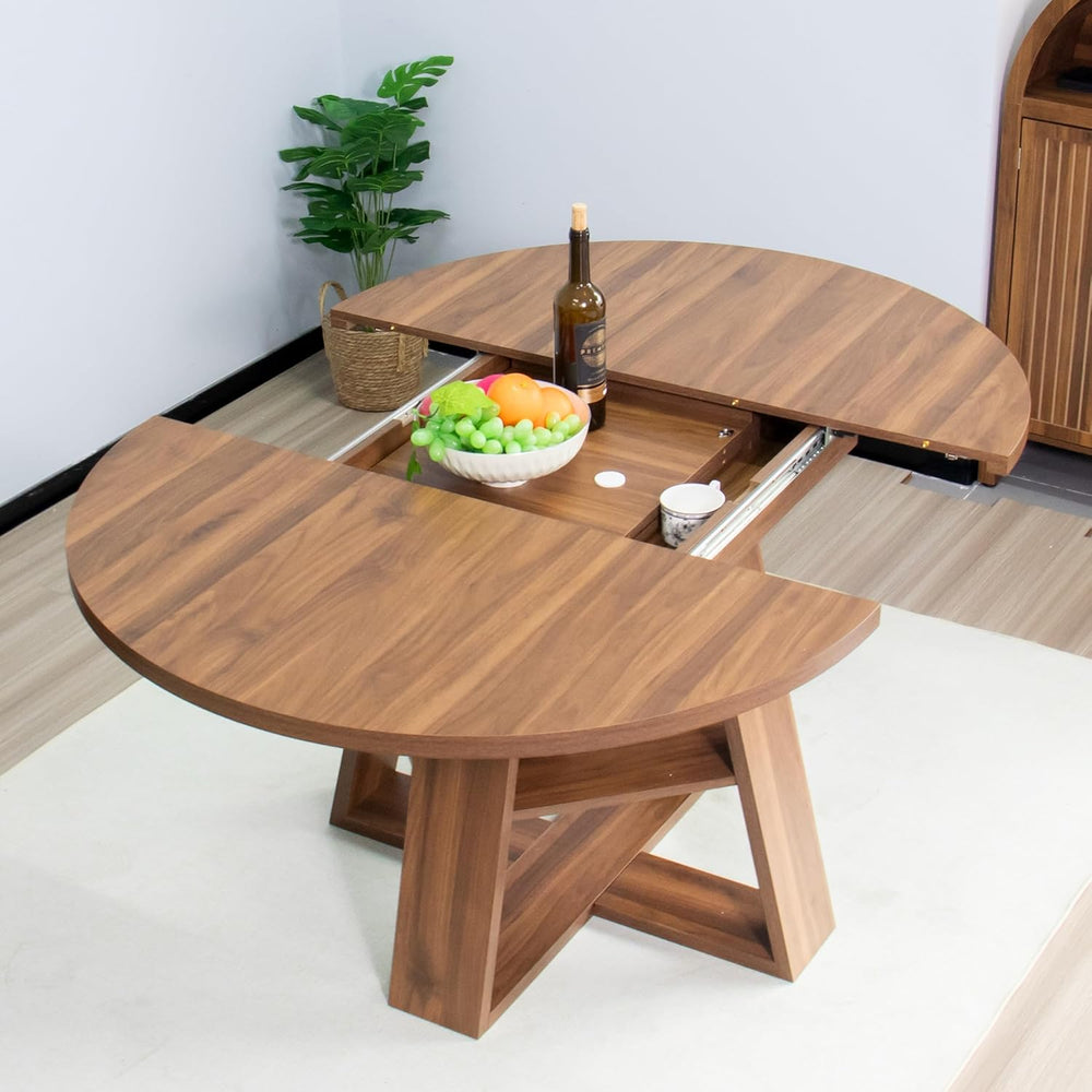 43.3"-59" Extendable Round Oval Dining Table for 4-8 with Storage S...