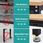 60 Inch Adjustable Height Rubber Wood Workbench, Heavy Duty 3000LBS Work Table with Drawers & Pegboard, Power Outlets for Garage, Workshop, Home Office