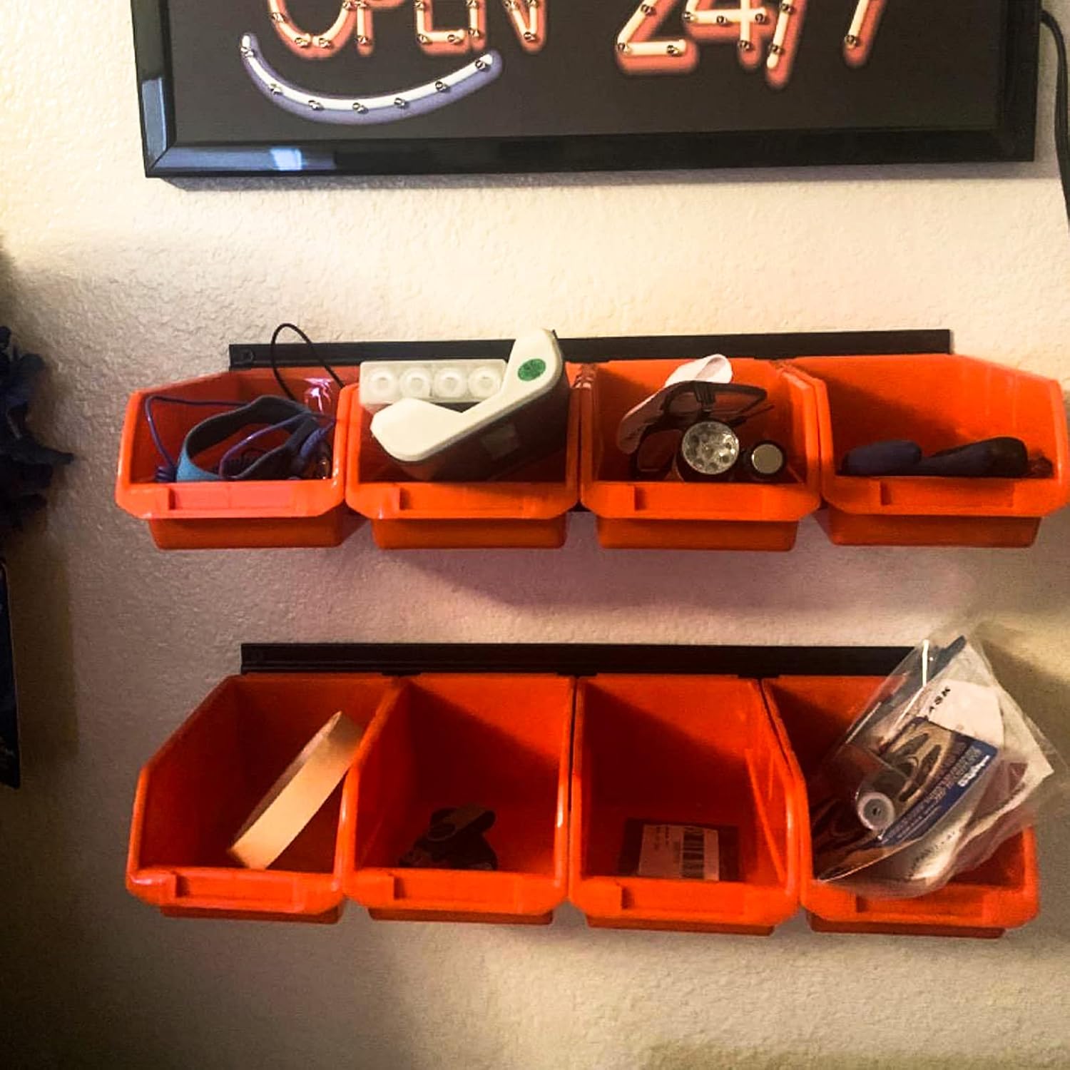 Wallmaster 8-Bin Storage Bins Garage Rack System 2-Tier Orange Tool Organizers Cube Baskets Wall Mount Organizations (Orange)