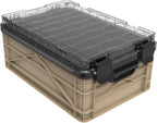 SIDIO Weather Resistant Stackable Storage Bins for Organization - Half-Size Plastic Bin with Dividers for Garage Organization, Home Storage - Heavy Duty Organizer Box (Tan)
