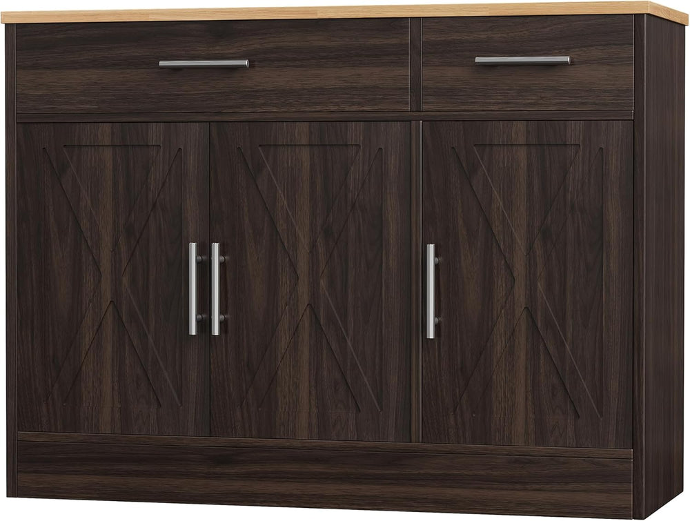 Shintenchi Modern Farmhouse Sideboard Buffet Cabinet,Barn Doors Buffet Cabine...