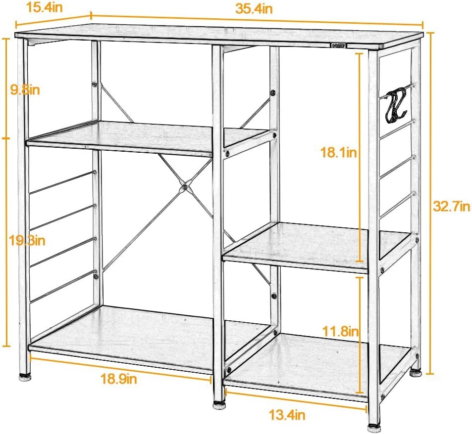 SogesPower Kitchen Baker's Rack, 3-Tier Microwave Stand Storage Rack with Different Height,Vintage Coffee Station with 5 Hooks,Organizer Workstation for Kitchen, Living Room and Corridor