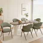 Dining Room Chairs Set of 6, Upholstered Dining Room Chairs, Mid Century Fabric Kitchen Chairs with Curved Backrest and Metal Legs, Green