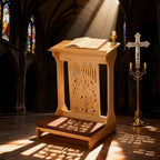 Colingmill Tree of Life Church Prayer Bench Stool Wooden Padded Kneeler with Shelf and Cushion Prayer Kneeler for Home Church Religious Gifts, 24 x 22 x 32 inches (Medium Oak Color)