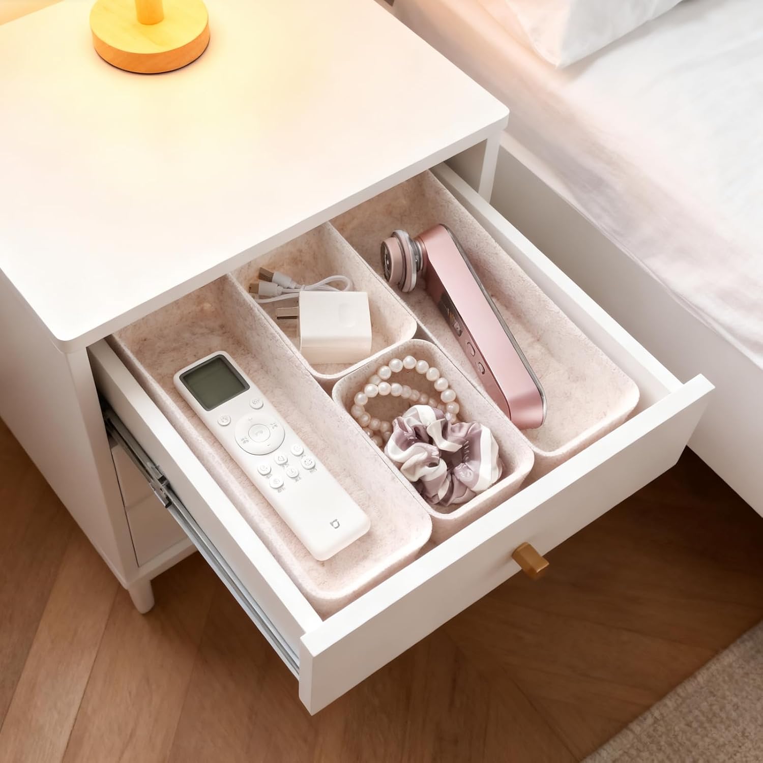 8-Piece Felt Drawer Organizer Set in 4-Sizes, Made from Eco-Friendly Material for Vanity, Makeup, Desk, Office, Kitchen, and Nightstand, Oatmeal Beige
