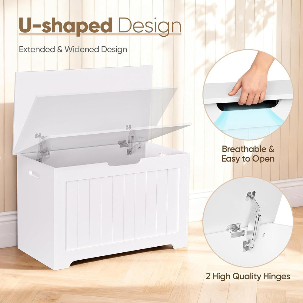 Storage Chest with Flip-top Lid, Large Wood Trunk Bench with Safety Hinge, Be...