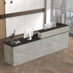 L Shape Reception Desk with Counter, Lockable Drawer, Keyboard Tray, and Double-Layer Storage for Salon, Office, or Clinic (Gray+Black/Left, 79" L*24" W*39" H)