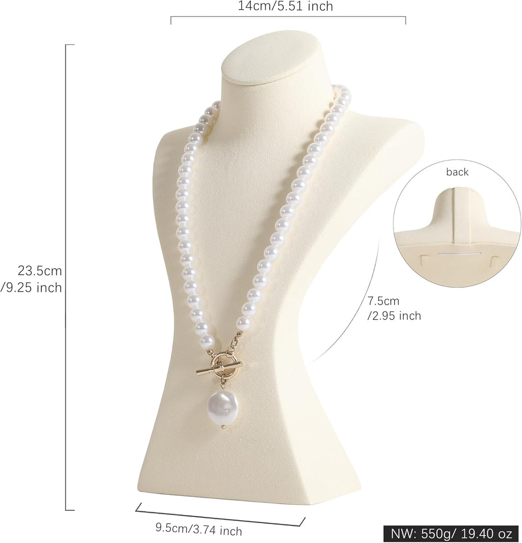 GemeShou Beige necklace storage hanger stand jewelry organizer, Velvet jewelry stand necklace holder, jewelry mannequin bust for necklaces, jewelry bust display stands【Beige-Medium height 9.25 inch】