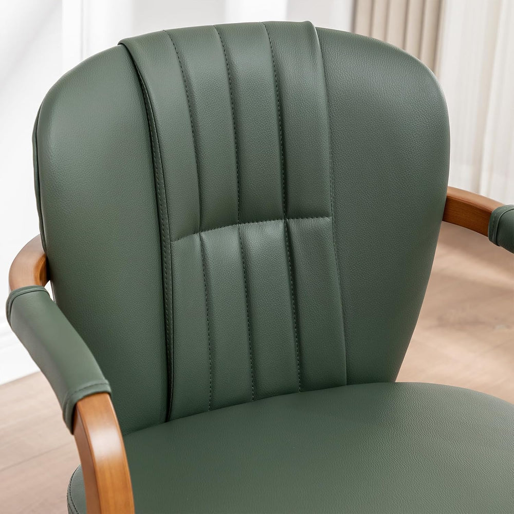 Swivel Dining Chairs Mid Century Modern Green Faux Leather Upholstered Kitche...