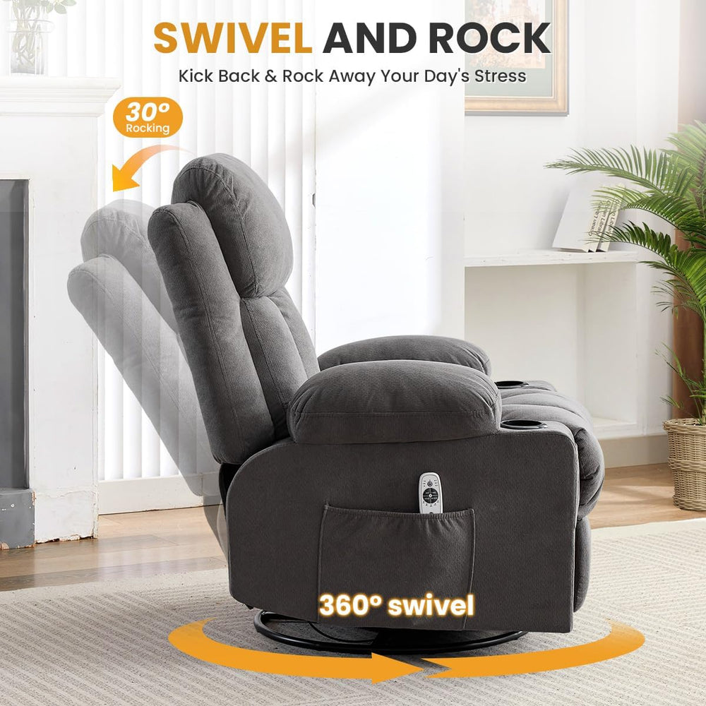 Swivel Rocker Recliner Chair with Vibration Massage & Lumbar Heating, Erg...