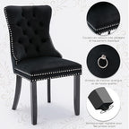 Velvet Upholstered Dining Chairs Set of 8, Modern Style Kitchen Side Chairs with Nailhead Trim and Wood Legs,Metal Pulling Ring for Dining Room Living Room(Black)