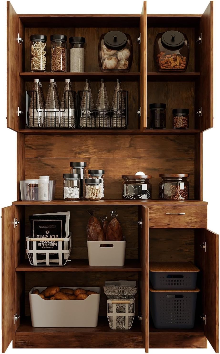 71" Kitchen Pantry Cabinets with Microwave Stand, 6 Doors & 3 Adjust...